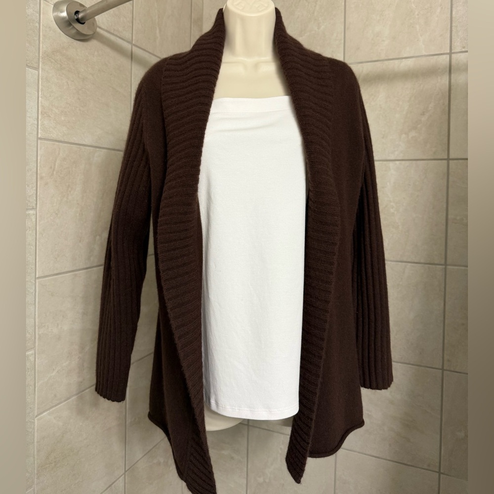 EUC Tweeds 100% cashmere shawl collar, super-soft brown sweater, size Medium